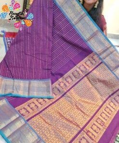 Premium Deep Jamun Purple with Peacock Teal and Antique Gold Border Kanchi Cotton Saree with Rich Pallu Premium Deep Jamun Purple with Peacock Teal and Antique Gold Border Kanchi Cotton Saree with Rich Pallu
