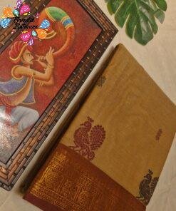 Premium Muted Camel Beige With Deep Rust Maroon Border Kanchi Cotton Saree with Rich Pallu