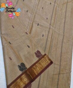 Premium Muted Camel Beige With Deep Rust Maroon Border Kanchi Cotton Saree with Rich Pallu