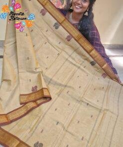 Premium Muted Camel Beige With Deep Rust Maroon Border Kanchi Cotton Saree with Rich Pallu