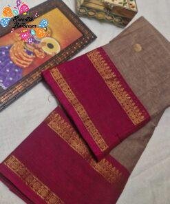 Premium Mushroom Taupe With Deep Rani Pink Antique Gold Zari Border Kanchi Cotton Saree with Rich Pallu Premium Mushroom Taupe With Deep Rani Pink Antique Gold Zari Border Kanchi Cotton Saree with Rich Pallu
