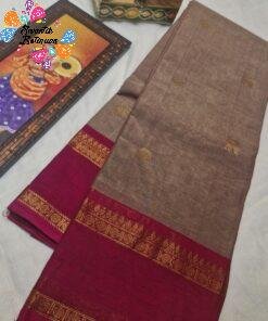Premium Mushroom Taupe With Deep Rani Pink Antique Gold Zari Border Kanchi Cotton Saree with Rich Pallu Premium Mushroom Taupe With Deep Rani Pink Antique Gold Zari Border Kanchi Cotton Saree with Rich Pallu