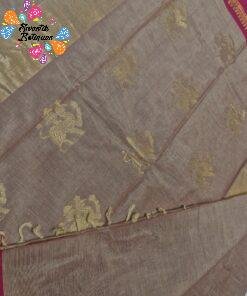 Premium Mushroom Taupe With Deep Rani Pink Antique Gold Zari Border Kanchi Cotton Saree with Rich Pallu Premium Mushroom Taupe With Deep Rani Pink Antique Gold Zari Border Kanchi Cotton Saree with Rich Pallu