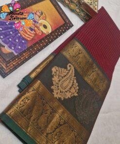 Premium Deep Wine Maroon With Dark Bottle Green Border Kanchi Cotton Saree with Rich Pallu Premium Deep Wine Maroon With Dark Bottle Green Border Kanchi Cotton Saree with Rich Pallu