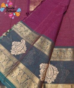 Premium Deep Wine Maroon With Dark Bottle Green Border Kanchi Cotton Saree with Rich Pallu
