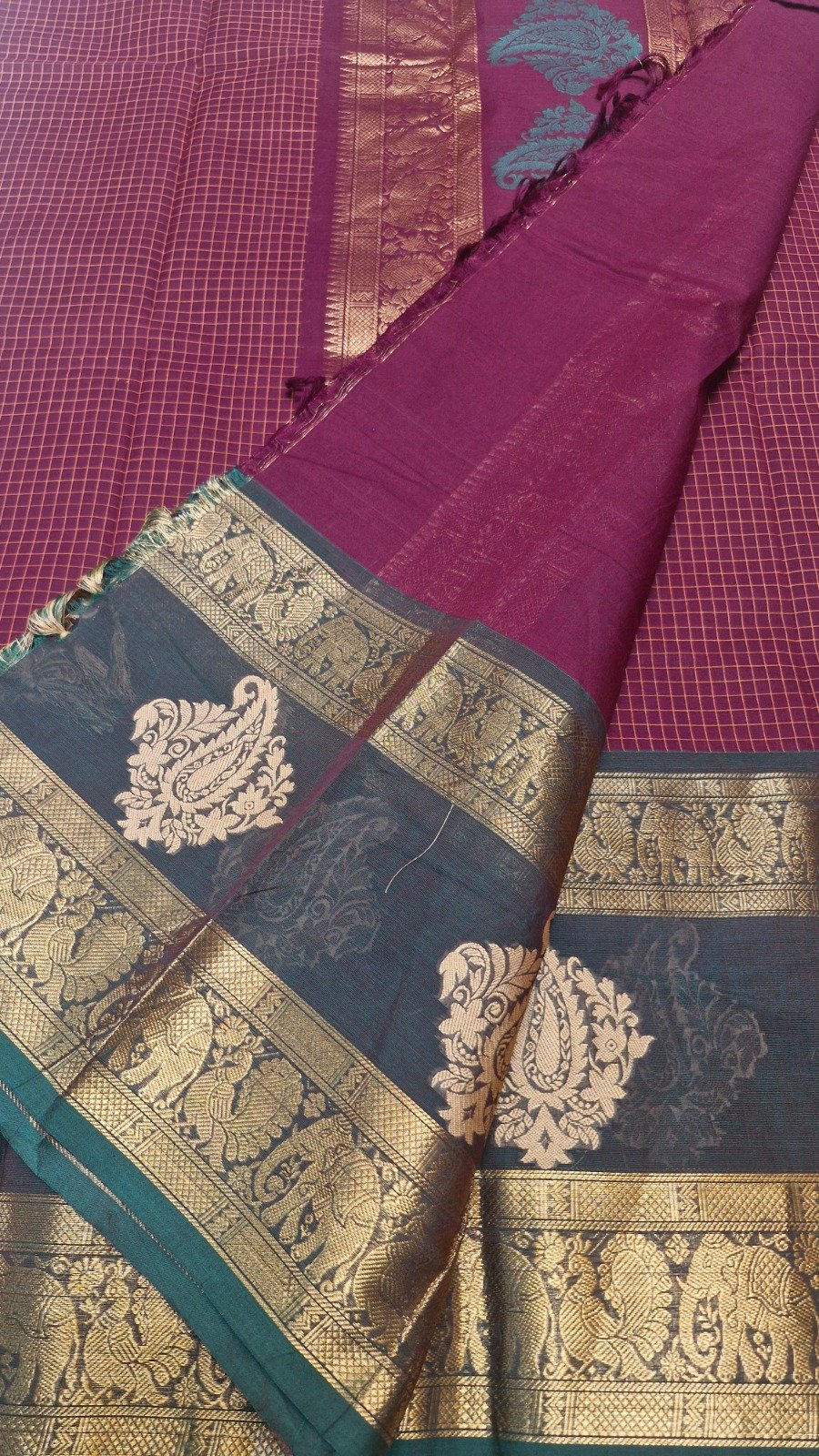 Premium Deep Wine Maroon With Dark Bottle Green Border Kanchi Cotton Saree with Rich Pallu Premium Deep Wine Maroon With Dark Bottle Green Border Kanchi Cotton Saree with Rich Pallu - Image 8