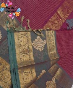 Premium Deep Wine Maroon With Dark Bottle Green Border Kanchi Cotton Saree with Rich Pallu Premium Deep Wine Maroon With Dark Bottle Green Border Kanchi Cotton Saree with Rich Pallu