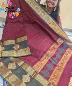 Premium Deep Wine Maroon With Dark Bottle Green Border Kanchi Cotton Saree with Rich Pallu Premium Deep Wine Maroon With Dark Bottle Green Border Kanchi Cotton Saree with Rich Pallu