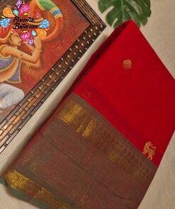 Premium Vivid Rani Pink With Dark Bottle Green Border Kanchi Cotton Saree with Rich Pallu