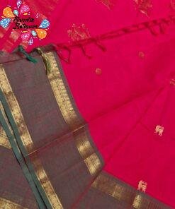 Premium Vivid Rani Pink With Dark Bottle Green Border Kanchi Cotton Saree with Rich Pallu Premium Vivid Rani Pink With Dark Bottle Green Border Kanchi Cotton Saree with Rich Pallu