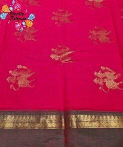 Premium Vivid Rani Pink With Dark Bottle Green Border Kanchi Cotton Saree with Rich Pallu