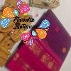 Premium Plain  Deep Plum body with scattered small woven butta motifs With Rani Pink  Border  Chettinad Cotton Saree