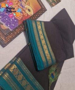 Black And Green and Antique Gold Zari Border Chettinad Cotton Saree Black And Green and Antique Gold Zari Border Chettinad Cotton Saree