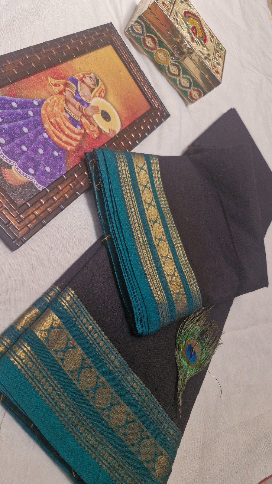 Black And Green and Antique Gold Zari Border Chettinad Cotton Saree Black And Green and Antique Gold Zari Border Chettinad Cotton Saree - Image 7
