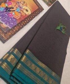 Black And Green and Antique Gold Zari Border Chettinad Cotton Saree Black And Green and Antique Gold Zari Border Chettinad Cotton Saree