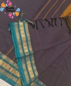 Black And Green and Antique Gold Zari Border Chettinad Cotton Saree Black And Green and Antique Gold Zari Border Chettinad Cotton Saree