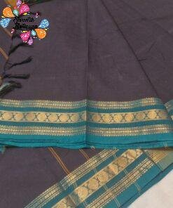 Black And Green and Antique Gold Zari Border Chettinad Cotton Saree Black And Green and Antique Gold Zari Border Chettinad Cotton Saree