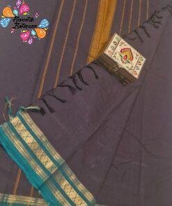 Black And Green and Antique Gold Zari Border Chettinad Cotton Saree Black And Green and Antique Gold Zari Border Chettinad Cotton Saree