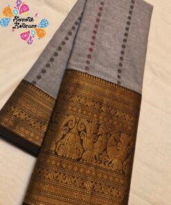 Premium Ash Grey Kanchi Cotton Saree with Deep Charcoal Black Big Border And Rich Pallu Premium Ash Grey Kanchi Cotton Saree with Deep Charcoal Black Big Border And Rich Pallu