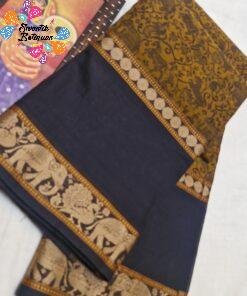 Welcome Swastik Boutiques, Sri Lanka Alternative view of Antique Mustard Gold And Charcoal Black Premium Vanasigaram Kanchi Cotton Saree