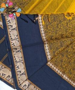 Antique Mustard Gold And Charcoal Black Premium Vanasigaram Kanchi Cotton Saree Antique Mustard Gold And Charcoal Black Premium Vanasigaram Kanchi Cotton Saree