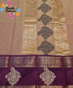 Golden Beige And Deep Wine Premium Kanchi Cotton Saree with Rich Pallu