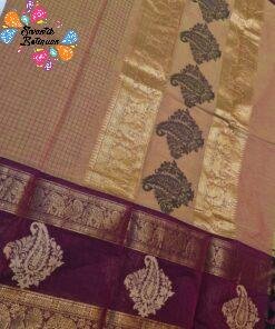 Golden Beige And Deep Wine Premium Kanchi Cotton Saree with Rich Pallu