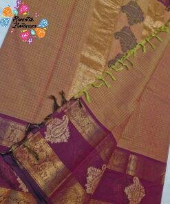Golden Beige And Deep Wine Premium Kanchi Cotton Saree with Rich Pallu