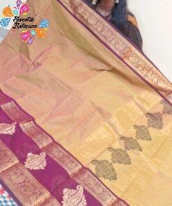 Golden Beige And Deep Wine Premium Kanchi Cotton Saree with Rich Pallu