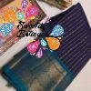 Deep Navy Blue with Peacock Teal Border Premium Kanchi Cotton Saree with Rich Pallu