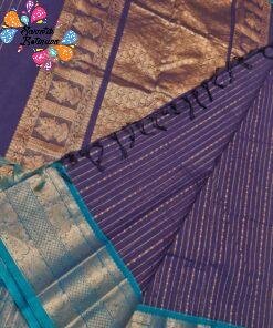 Deep Navy Blue with Peacock Teal Border Premium Kanchi Cotton Saree with Rich Pallu Deep Navy Blue with Peacock Teal Border Premium Kanchi Cotton Saree with Rich Pallu