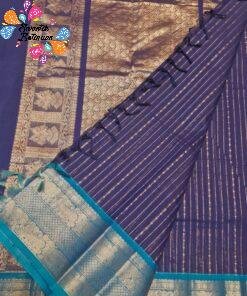 Deep Navy Blue with Peacock Teal Border Premium Kanchi Cotton Saree with Rich Pallu Deep Navy Blue with Peacock Teal Border Premium Kanchi Cotton Saree with Rich Pallu