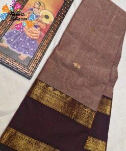 Dusty Mocha Taupe with Deep Chocolate Brown and Antique Gold Zari Border Premium Kanchi Cotton Saree with Rich Pallu