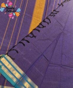 Royal Blue And Peacock Teal With Antique Gold Floral Zari Border Chettinad Cotton Saree Royal Blue And Peacock Teal With Antique Gold Floral Zari Border Chettinad Cotton Saree