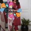 Warli Style Tribal Embroidery Designer Maroon And White Ready Made Shalwar Suit