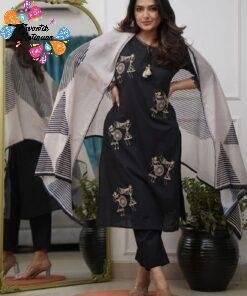 Latest Arrivals Alternative view of Warli Style Tribal Embroidery Designer Black And White Ready Made Shalwar Suit