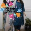Warli Style Tribal Embroidery  Designer Deep Peacock Blue And White Ready Made Shalwar Suit