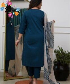Warli Style Tribal Embroidery Designer Deep Peacock Blue And White Ready Made Shalwar Suit Warli Style Tribal Embroidery Designer Deep Peacock Blue And White Ready Made Shalwar Suit