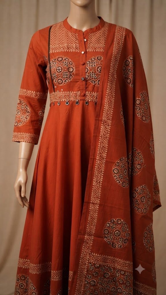 Floral Designer Rust Orange And Maroon Ready Made Shalwar Suit Floral Designer Rust Orange And Maroon Ready Made Shalwar Suit - Image 3