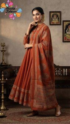 Floral Designer Rust Orange And Maroon Ready Made Shalwar Suit