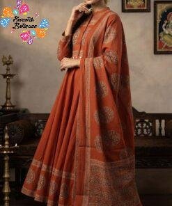 Floral Designer Rust Orange And Maroon Ready Made Shalwar Suit