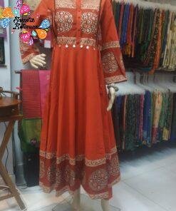Floral Designer Rust Orange And Maroon Ready Made Shalwar Suit