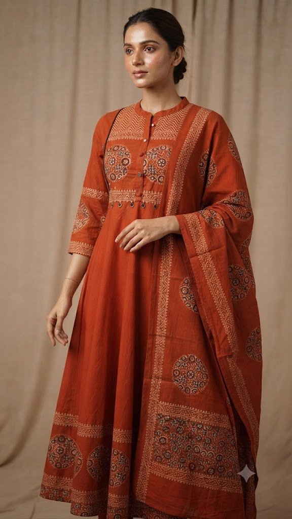 Floral Designer Rust Orange And Maroon Ready Made Shalwar Suit Floral Designer Rust Orange And Maroon Ready Made Shalwar Suit - Image 4