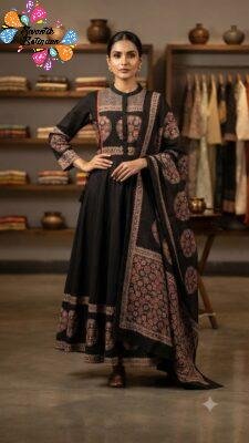 Floral Designer Black And Rust Red  Ready Made Shalwar Suit