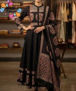Floral Designer Black And Rust Red  Ready Made Shalwar Suit
