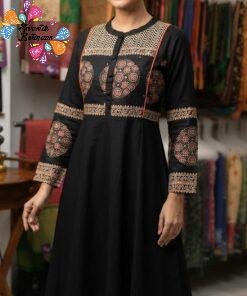 Floral Designer Black And Rust Red Ready Made Shalwar Suit Floral Designer Black And Rust Red Ready Made Shalwar Suit