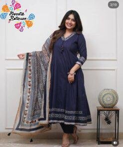 Floral Designer Navy Blue And White Ready Made Shalwar Suit