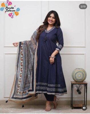 Floral Designer Navy Blue And White Ready Made Shalwar Suit