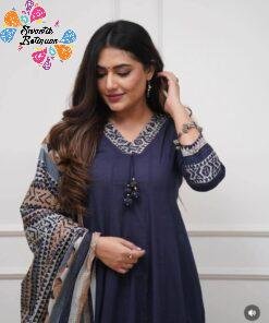 Alternative view of Floral Designer Navy Blue And White Ready Made Shalwar Suit