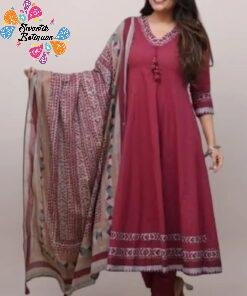 Alternative view of Floral Designer Deep Raspberry Wine And White Ready Made Shalwar Suit